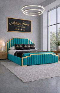 Plush Velvet Teal - Imperial Elan Luxury Art Deco Upholstered Bed Frame
