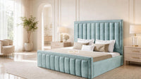 Plush Velvet Duck Egg - Buckingham Tailored Luxury Panelled Ottoman Storage Bed