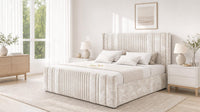 Crushed Velvet Cream - Savoy Ribbed Luxury Ottoman Storage Bed