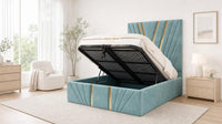 Plush Velvet Duck Egg - Monaco V-Line Luxury Geometric Ottoman Storage Bed