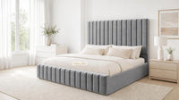 Plush Velvet Grey - Carlton Channel Luxury Ottoman Storage Bed