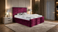 Crushed Velvet Aubergine - Valentina Luxury Chevron Panel Bed – Designer Upholstered Bed Frame with Statement Headboard & Footboard