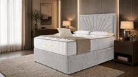 Plush Velvet Silver - Aurelia Luxury Sunburst Divan Bed – Designer Upholstered Bed Frame