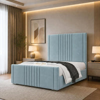 Plush Velvet Duck Egg - Langham Luxury Centre Channel Bed – Premium Upholstered Bed Frame with Statement Headboard & Footboard