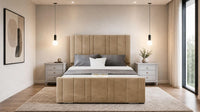 Plush Velvet Beige - Valentina Linear Luxury Upholstered Bed Frame
