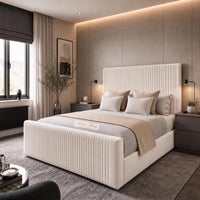 Naples Cream - Radisson Luxury Fluted Bed – Premium Upholstered Bed Frame with Statement Headboard & Footboard