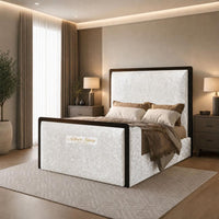 Crushed Velvet White - Claridge Luxury Framed TV Bed – Premium Upholstered Bed Frame with Integrated TV Footboard