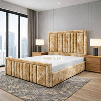 Crushed Velvet Gold - Milano Grand Luxury Channel-Tufted Upholstered Bed Frame