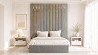 Plush Velvet Steel - Alisha Gold Strip Grandline Luxury Floor-Standing Ottoman Storage Bed