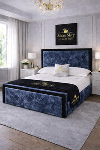 Crushed Velvet Denim Blue - Imperial Regent Luxury Upholstered Bed Frame