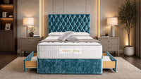 Crushed Velvet Teal - Regency Diamond Luxury Divan Bed – Deep Button-Tufted Headboard with Premium Upholstered Frame & Storage