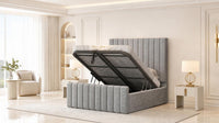 Plush Velvet Steel - Langham Column Luxury Panelled Ottoman Storage Bed