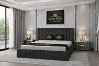 Naples Charcoal - Valentina Grande Luxury Channel-Tufted Upholstered Bed Frame