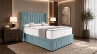 Plush Velvet Duck Egg - Valentina Vertical Luxe Divan Bed – Channelled Statement Headboard & Storage