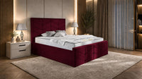 Plush Velvet Maroon - Valentina Luxury Chevron Panel Bed – Designer Upholstered Bed Frame with Statement Headboard & Footboard