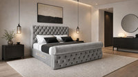 Plush Velvet Silver - Windsor Chesterfield Luxury Scroll Bed Frame