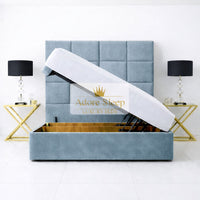 Plush Velvet Duck Egg - Kensington Royale Luxury Ottoman Divan Storage Bed Frame – Premium Panelled Headboard