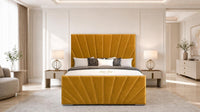 Plush Velvet Mustard Gold - Riviera Fan Luxury Sculpted Ottoman Storage Bed