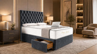 Naples Charcoal - Regency Diamond Luxury Divan Bed – Deep Button-Tufted Headboard with Premium Upholstered Frame & Storage