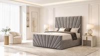Plush Velvet Grey - Riviera Fan Luxury Sculpted Ottoman Storage Bed