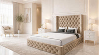 Naples Sand - Claridge Chesterfield Luxury Deep-Button Ottoman Storage Bed
