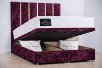 Crushed Velvet Aubergine - Verona Luxe Ottoman Divan Storage Bed Frame – Luxury Upholstered Bed with Lift-Up Storage