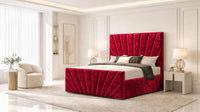 Crushed Velvet Red - Riviera Fan Luxury Sculpted Ottoman Storage Bed