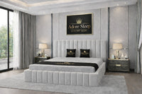 Naples Silver - Valentina Grande Luxury Channel-Tufted Upholstered Bed Frame