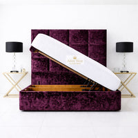 Crushed Velvet Aubergine - Kensington Royale Luxury Ottoman Divan Storage Bed Frame – Premium Panelled Headboard