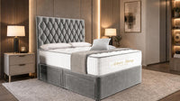 Plush Velvet Grey - Regency Diamond Luxury Divan Bed – Deep Button-Tufted Headboard with Premium Upholstered Frame & Storage