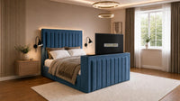 Naples Blue - Carlton Luxury Panelled TV Bed – Premium Upholstered Bed Frame with Integrated TV Footboard