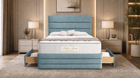 Plush Velvet Duck Egg - Monaco Luxe Luxury Divan Bed – Premium Upholstered Panelled Headboard with Storage