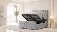 Plush Velvet Silver - Riviera Fan Luxury Sculpted Ottoman Storage Bed