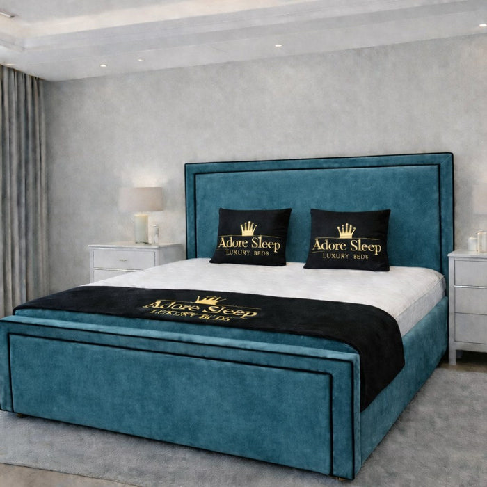 Plush Velvet Teal - Astoria Luxe Luxury Upholstered Bed Frame – Premium Panelled Headboard & Footboard
