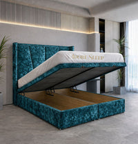 Crushed Velvet Teal - Valençay Flared Sunburst Wingback Bed | Luxury Divan Ottoman Upholstered Bed Frame