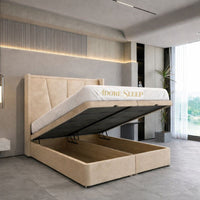 Naples Beige - Valençay Flared Sunburst Wingback Bed | Luxury Divan Ottoman Upholstered Bed Frame