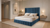 Naples Blue - Chelsea Luxury Channel Panel Bed – Premium Upholstered Bed Frame with Statement Headboard