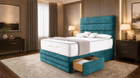 Plush Velvet Teal - Monaco Luxe Luxury Divan Bed – Premium Upholstered Panelled Headboard with Storage