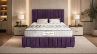 Naples Purple - Dorchester Luxury Scalloped Panel Bed – Premium Upholstered Bed Frame with Statement Headboard