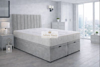 Naples Silver - Regency Lined Panel Luxury Solid Ottoman Storage Bed Frame