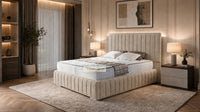 Naples Cream - Dorchester Luxury Scalloped Panel Bed – Premium Upholstered Bed Frame with Statement Headboard