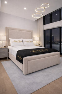 Plush Velvet Beige - Regent Grandeur Luxury Upholstered Bed Frame – Premium Deep Panelled Headboard