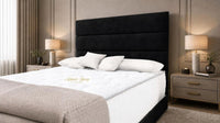 Plush Velvet Black - Monaco Luxe Luxury Divan Bed – Premium Upholstered Panelled Headboard with Storage