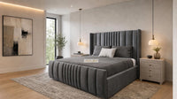 Naples Slate Grey - Mayfair Luxury Panelled Bed – Premium Upholstered Bed Frame with Statement Headboard & Footboard