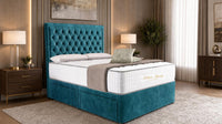Plush Velvet Teal - Regency Chesterfield Luxe Divan Bed with Storage – Deep Buttoned Upholstered Bed Frame