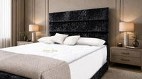 Crushed Velvet Black - Monaco Luxe Luxury Divan Bed – Premium Upholstered Panelled Headboard with Storage