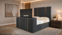 Naples Charcoal - Kensington Luxury Fluted TV Bed with Metallic Accents – Premium Upholstered TV Bed Frame