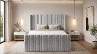 Plush Velvet Silver - Kensington Fluted Luxury Ottoman Storage Bed