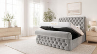 Plush Velvet Silver - Windsor Chesterfield Luxury Scroll Bed Frame