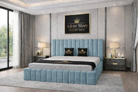 Plush Velvet Duck Egg - Valentina Grande Luxury Channel-Tufted Upholstered Bed Frame